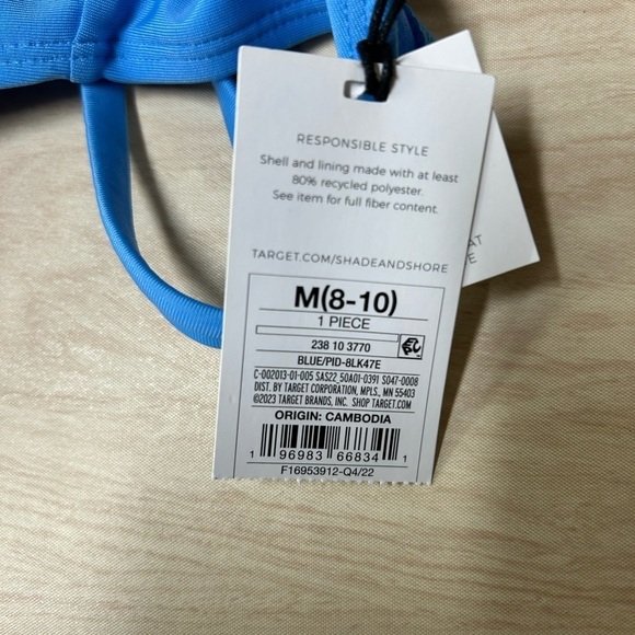 Shade & Shore 1 Piece Blue Swimsuit Size M 8-10 NWT - Picture 3 of 4